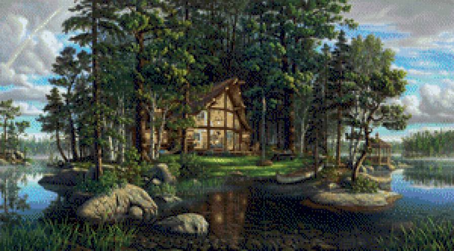 домик - река, дом, лес - предпросмотр