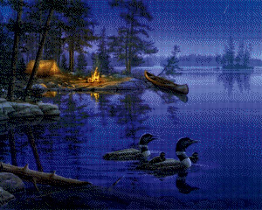 костер на берегу - лес, река, костер - предпросмотр