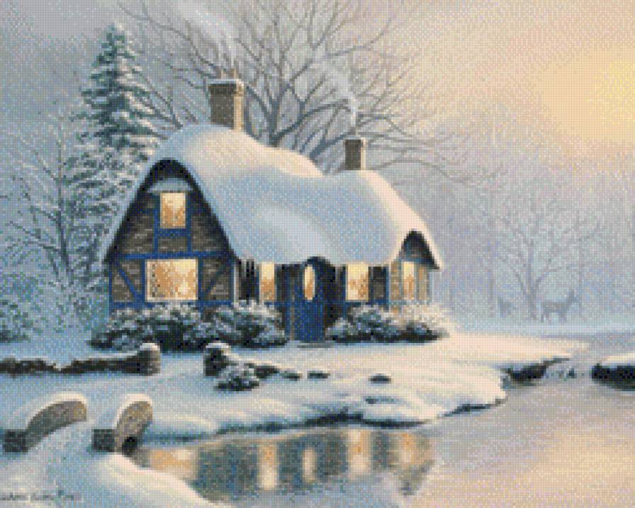 сказочный домик - дом, зима, река, лес - предпросмотр