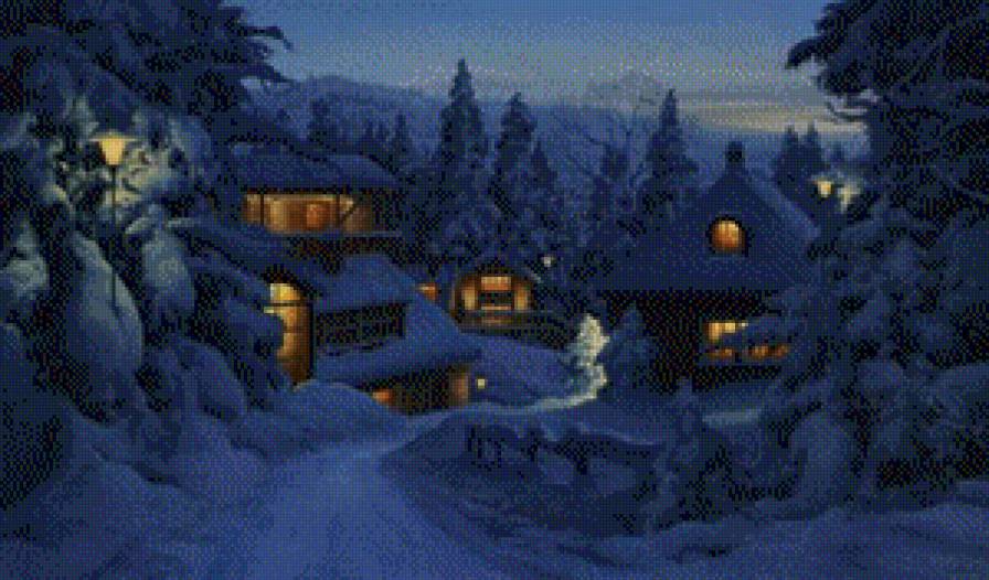 зима - ночь, зима, домик - предпросмотр
