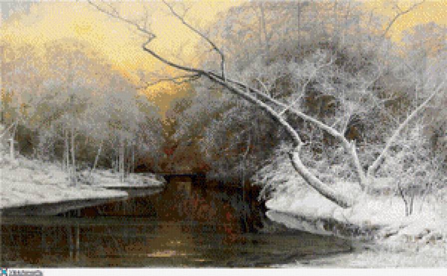 скандинавские мотивы линдстрём - берег, картина, верба, зима, снег, река, пейзаж, дерево - предпросмотр