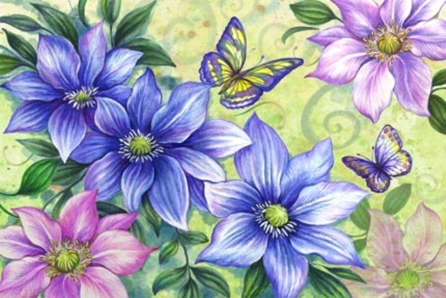 Цветочное панно - бабочки, клематис, бабочка, флора, красота, клематисы, панно - оригинал