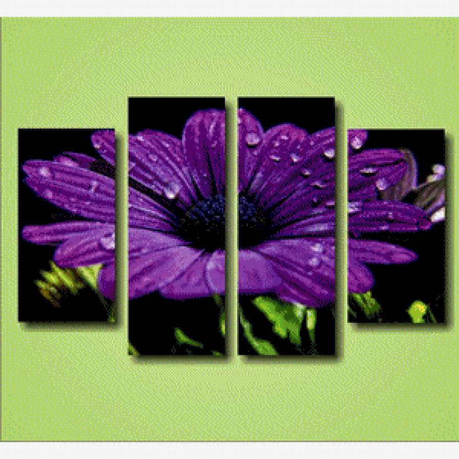 Цветок с капельками росы - картина, цветы, триптих, картины - предпросмотр