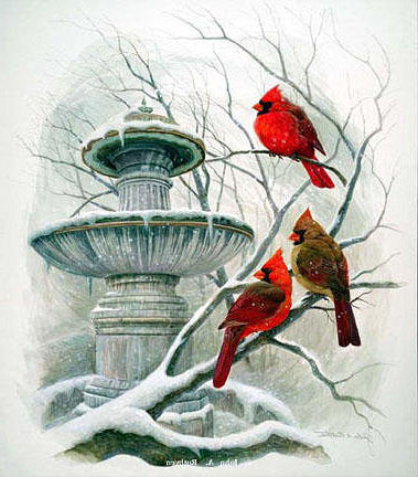 у фонтана - птицы, фонтан - оригинал