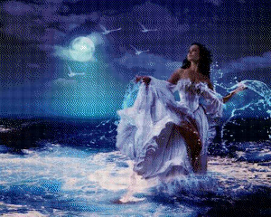 девушка - ночь, девушка, фэнтэзи, луна - предпросмотр