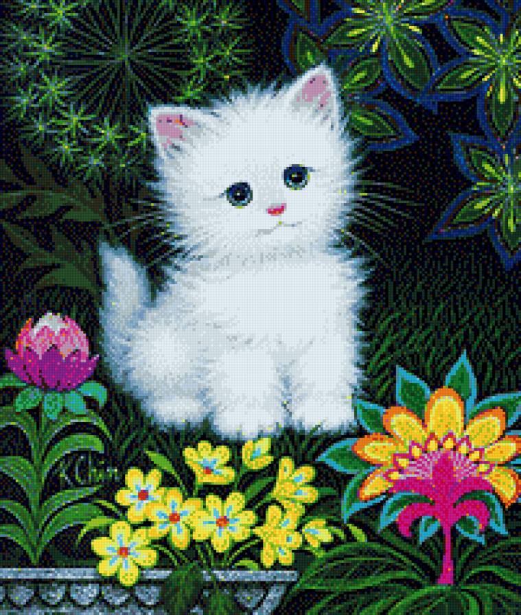 котёнок - котенок, цветы - предпросмотр