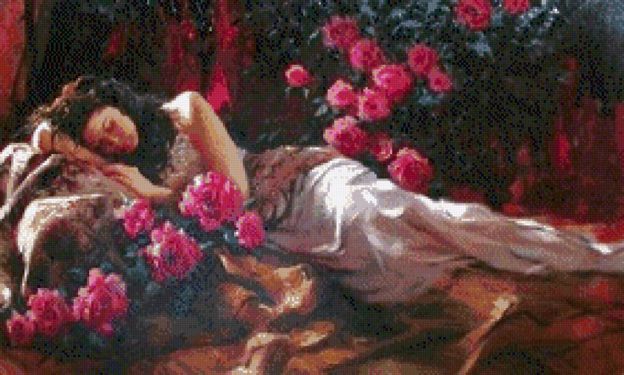 Richard Jonson-Kobieta i roze - roze, kobieta, kwiaty - предпросмотр