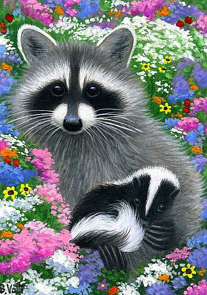 Енотики - животные, цветы, еноты, мама, детеныш - оригинал
