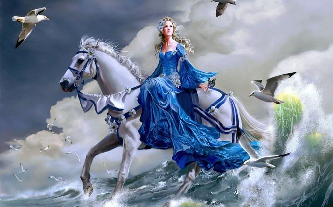 Девушка - девушка, женщина, фэнтази, конь, лошадь - оригинал