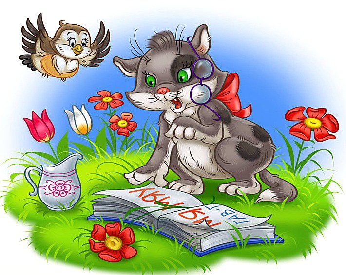 Детские картинки - птичка, урок, школа, азбука, котенок - оригинал