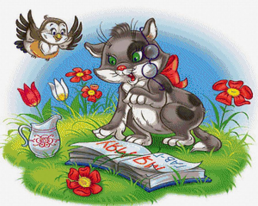 Детские картинки - котенок, азбука, птичка, урок, школа - предпросмотр