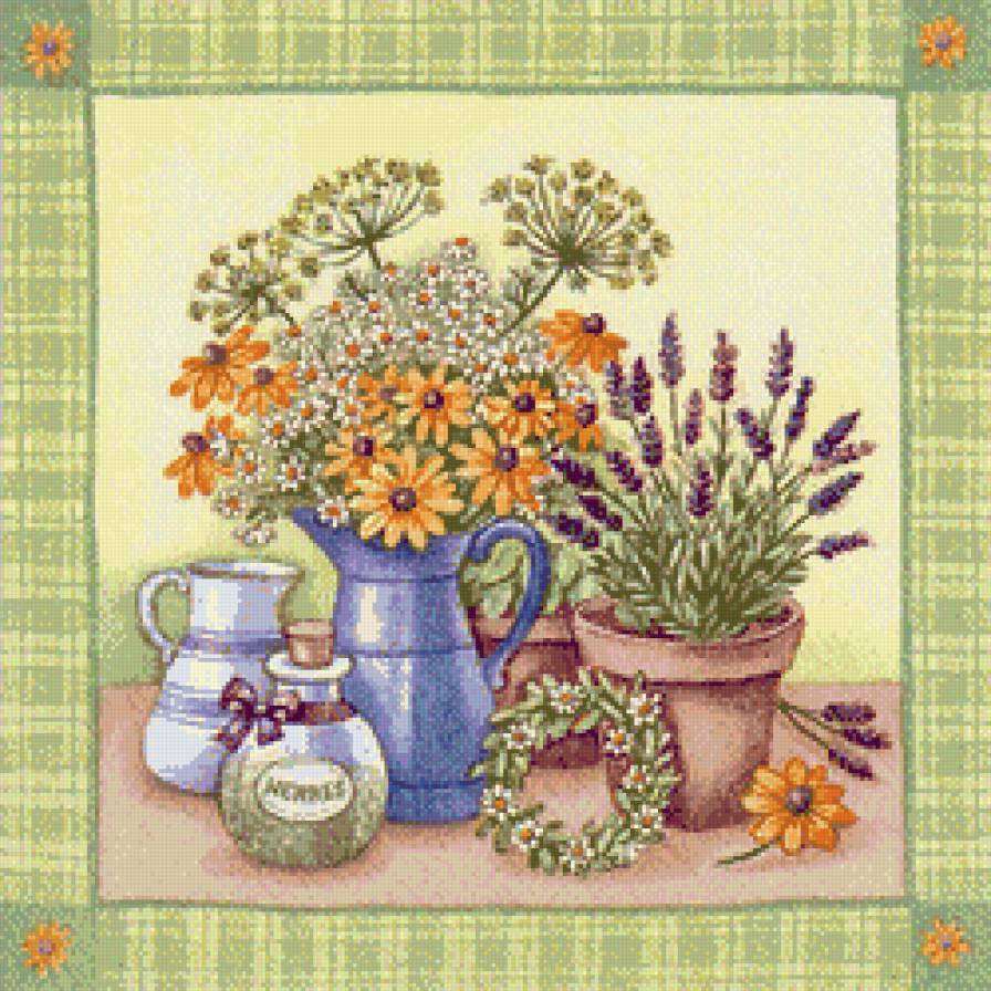 для кухни - цветы, травы, кувшин, венок - предпросмотр