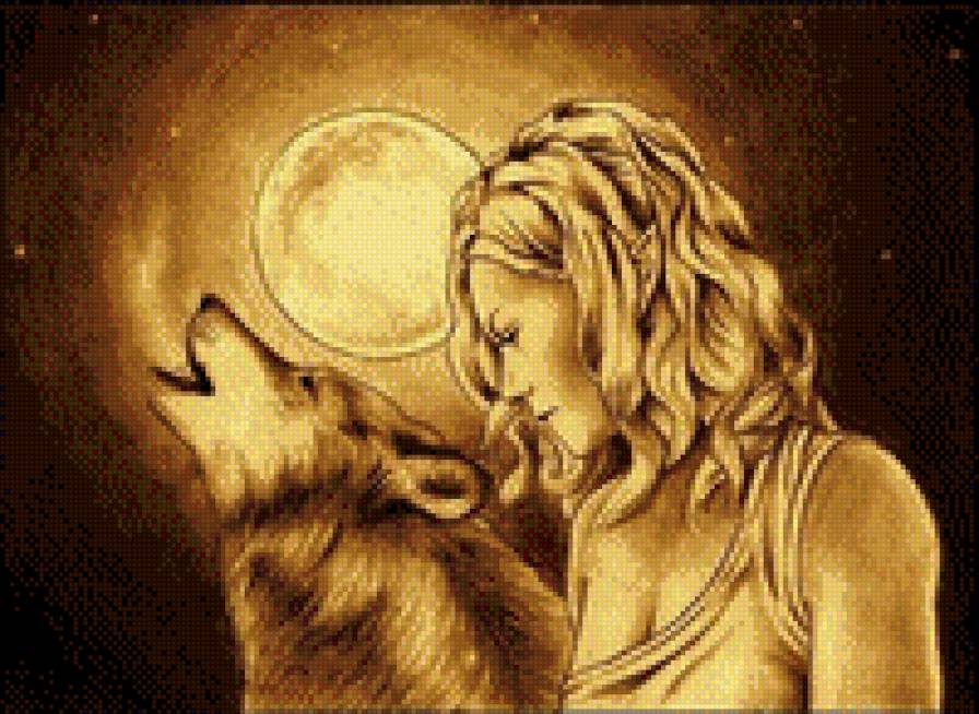 Подруга волка - луна, девушка, волк - предпросмотр