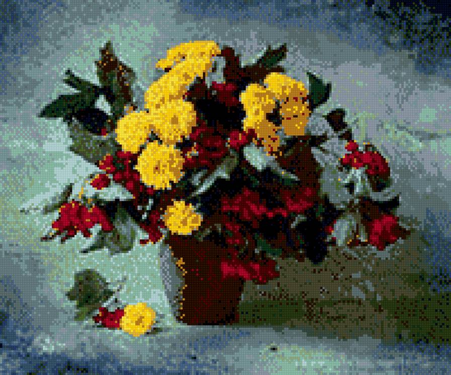 РЯБИНОВЫЙ БУКЕТ - ваза, рябина, цветы, ягоды, натюрморт - предпросмотр