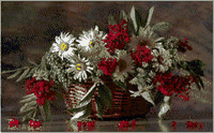 РЯБИНА В КОРЗИНКЕ - рябина, натюрморт, ягоды, цветы - предпросмотр
