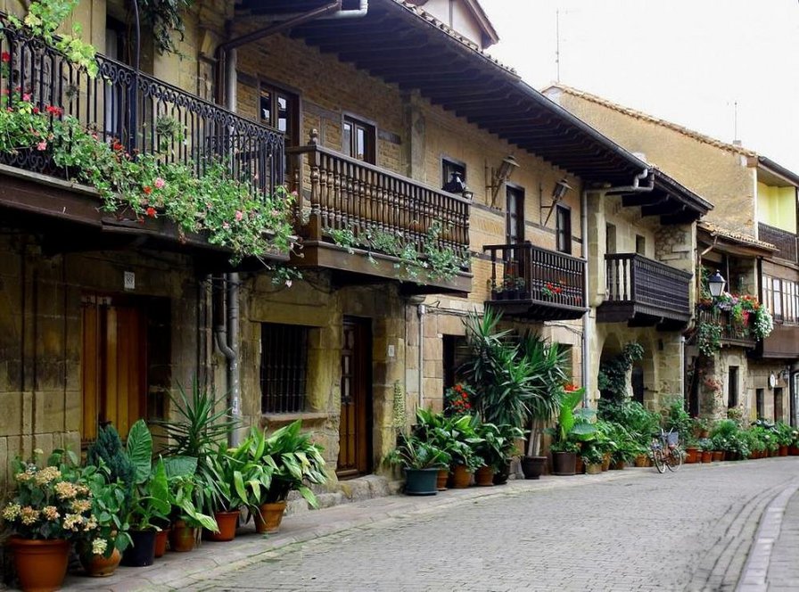 домики с цветами - город, дом, цветы, улица - оригинал