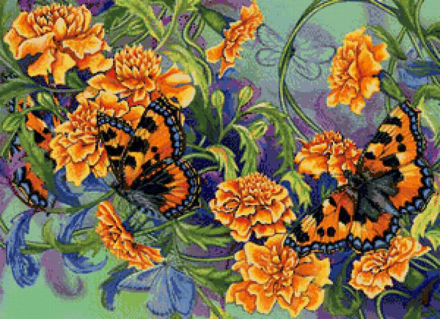 Серия "Бабочки" - бархотки, цветы, бабочки - предпросмотр