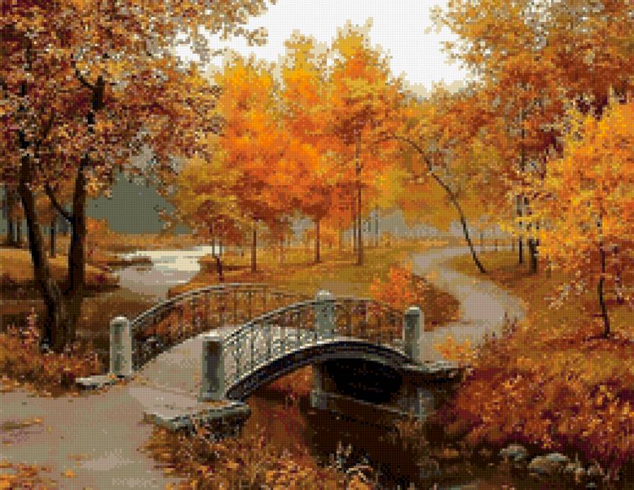Осенняя пора - мостик, пейзаж, листва, природа, березы, осень - предпросмотр