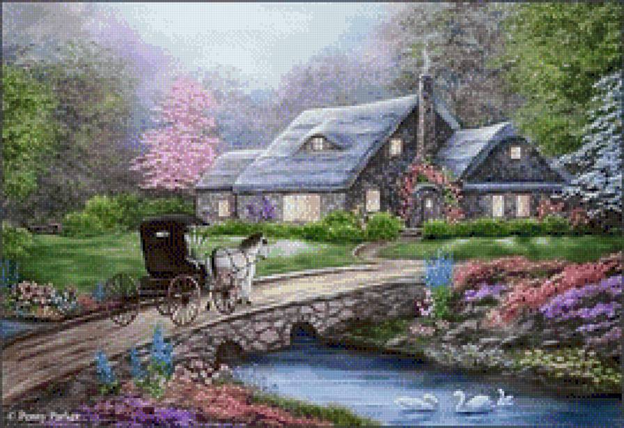 Пейзаж - пейзаж, лошади, дом, лето - предпросмотр