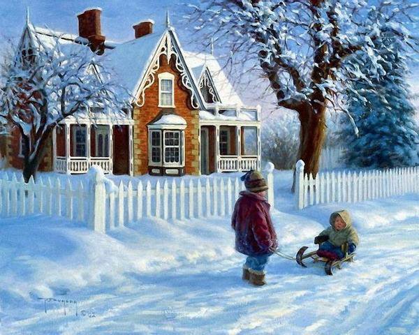 Зимушка-зима - природа, зима, прогулка, дом, снег, дети - оригинал
