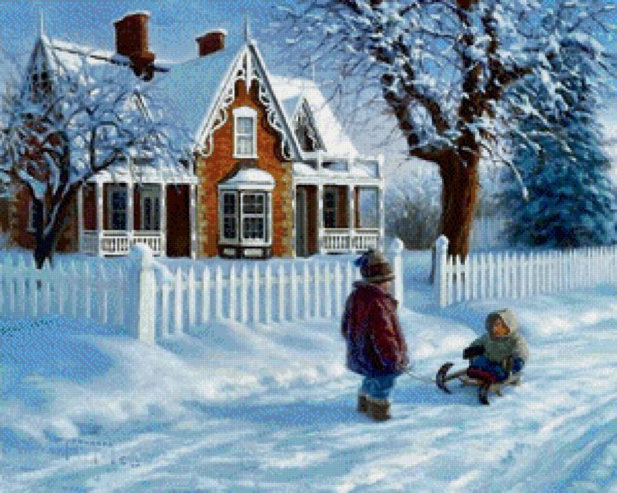 Зимушка-зима - природа, дом, зима, дети, снег, прогулка - предпросмотр