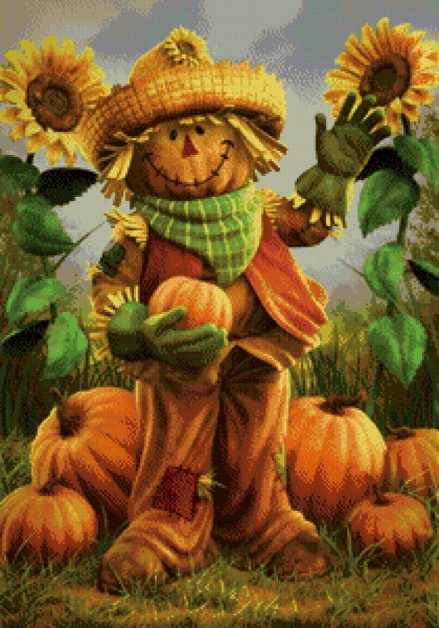 К празднику Хеллоуин - пугало, овощи, тыквы, праздник, хеллоуин - предпросмотр