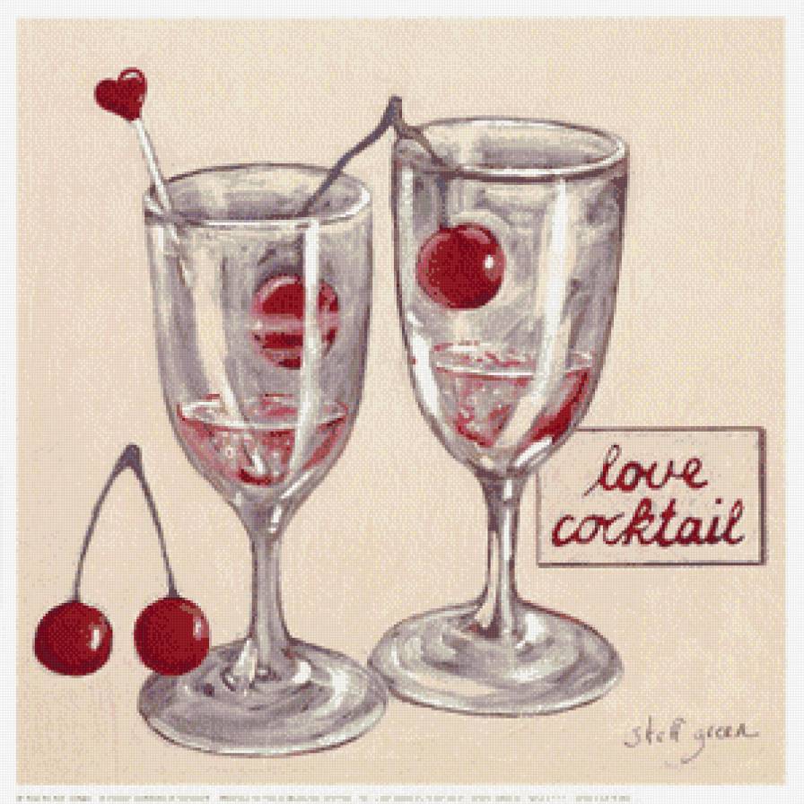 Коктейль любви - вишни, фужеры, любовь, коктейль - предпросмотр