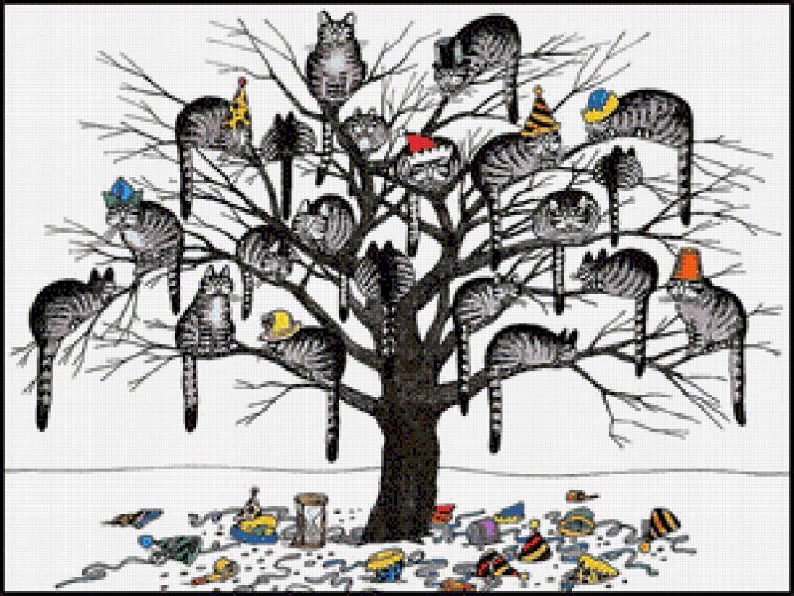 котики - кот, дерево - предпросмотр