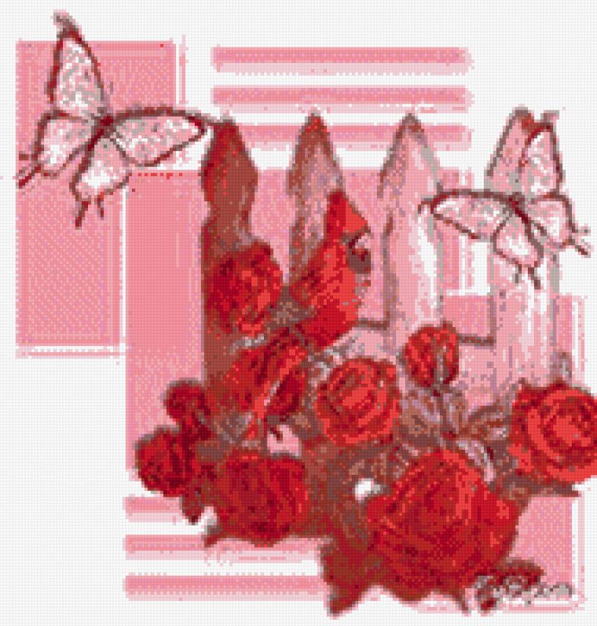 РОЗОВЫЕ РОЗЫ - пейзаж, цветы, розы, бабочки - предпросмотр