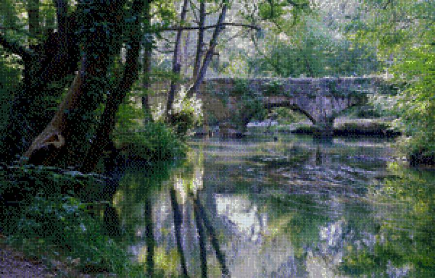 пейзаж - мост, пейзаж, река - предпросмотр