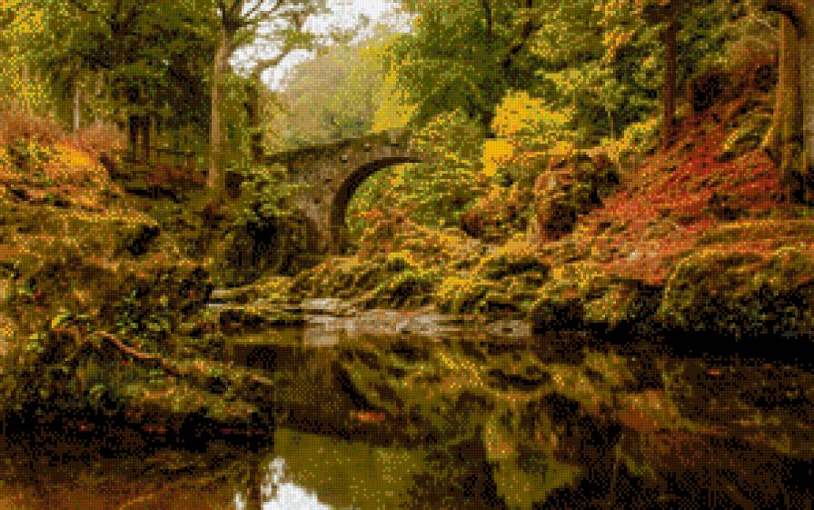 пейзаж - пейзаж, лес, мост, река, природа - предпросмотр