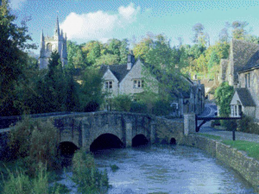 городок - дом, мост, река - предпросмотр