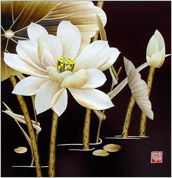 Лотос на черном - восток, азия, пейзаж, цветы - оригинал