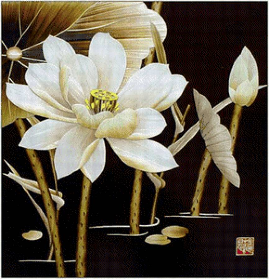 Лотос на черном - пейзаж, азия, восток, цветы - предпросмотр