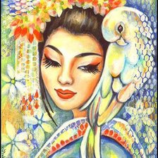 Оригинал схемы вышивки «Дама с попугаем» (№577573)