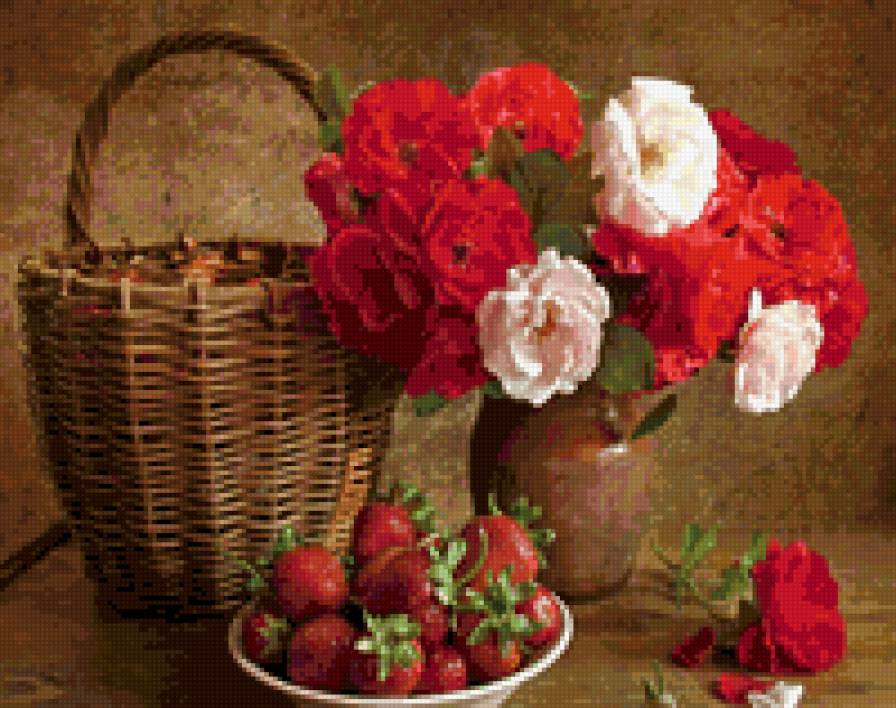 летний натюрморт - цветы, ягоды, натюрморт - предпросмотр