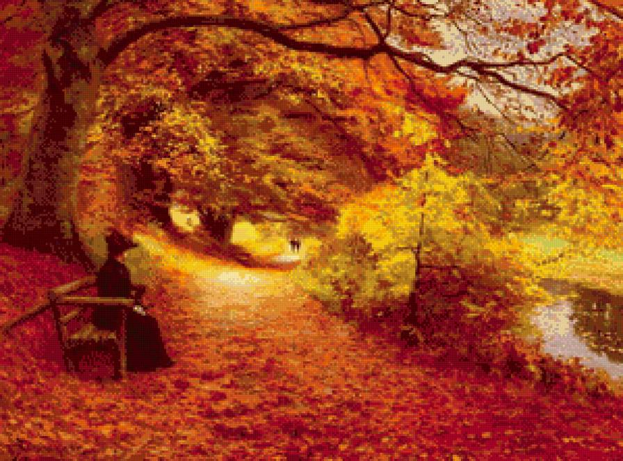 золотая осень - дерево, люди, красота, дама, осень, природа - предпросмотр