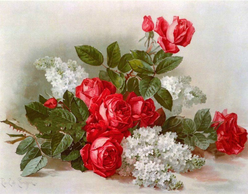 розы и сирень - сирень, цветы, розы - оригинал