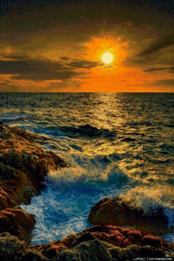 Волны - море, закат, волны - предпросмотр