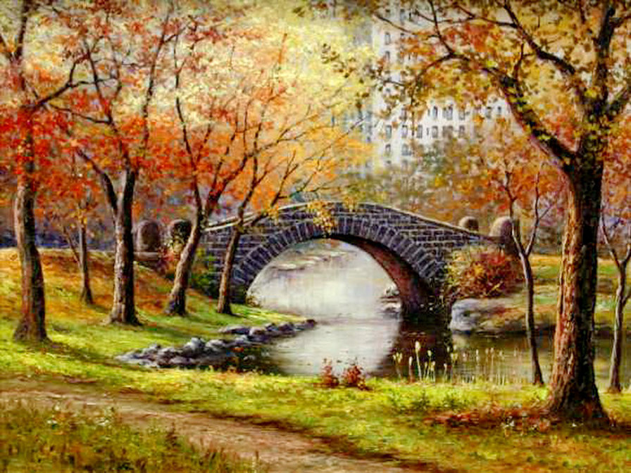 Осень золотая - осень, березы, пейзаж, мостик, природа, листва - оригинал