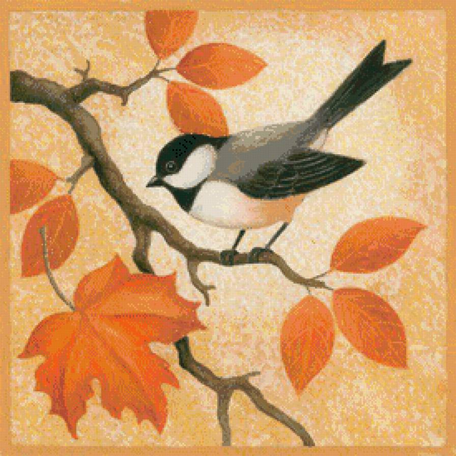 Подушка "Птичка" - птицы, подушка, ветка, осень, листопад, птички, птица, листья - предпросмотр