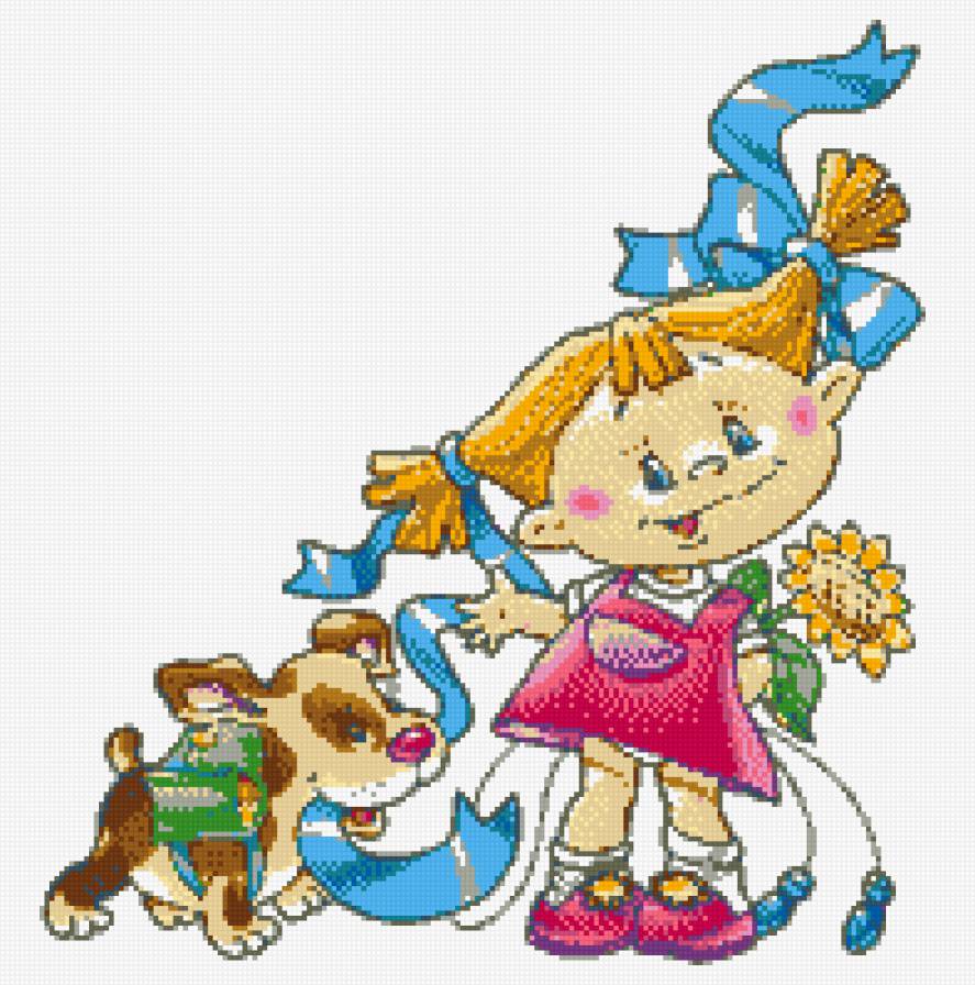 девочка и собачка - предпросмотр