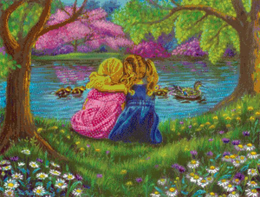 Подружки - дети, утки, животные, девочки, природа, дружба - предпросмотр