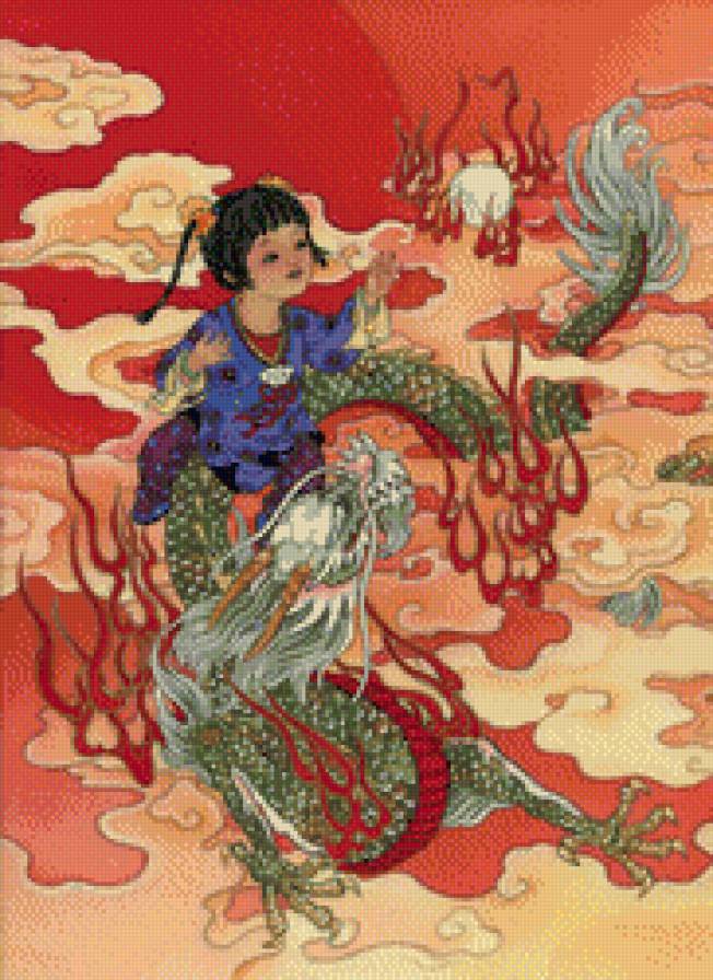 Девочка с драконом - дракон, девочка, восток - предпросмотр