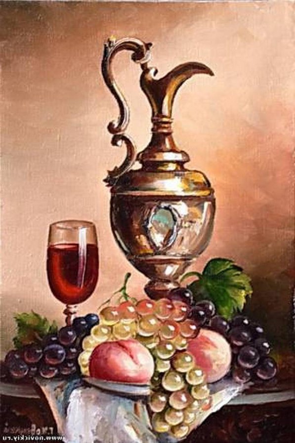 Восточный натюрморт - фрукты, бокал вина, восток, натюрморт - оригинал
