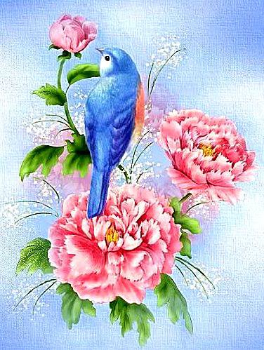 Птичка - красота, цветы, картина, птичка - оригинал