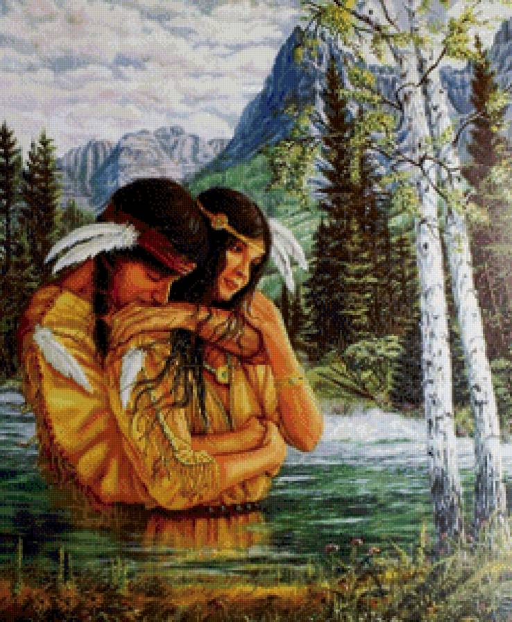 Love - пейзаж, любовь, влюбленные, индейцы, река, двое - предпросмотр