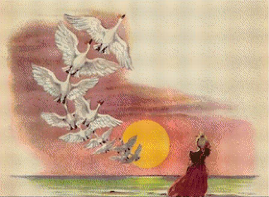 дикие лебеди - люди, лебеди - предпросмотр