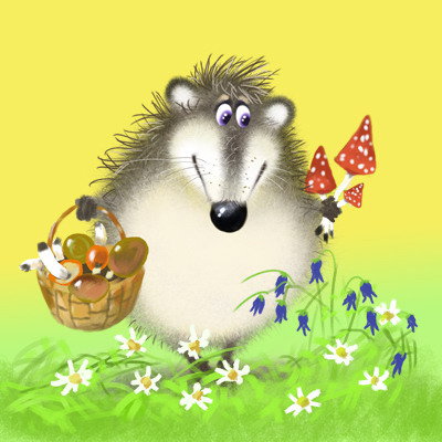 Грибник - цветы, лето, грибы, кот - оригинал