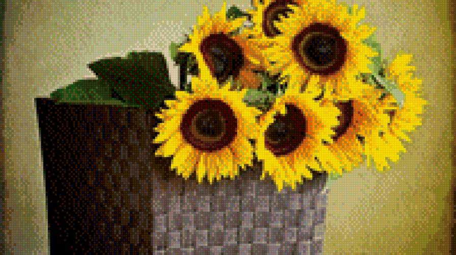 Корзина с подсолнухами - солнышко, подсолнухи, корзина, цветы - предпросмотр